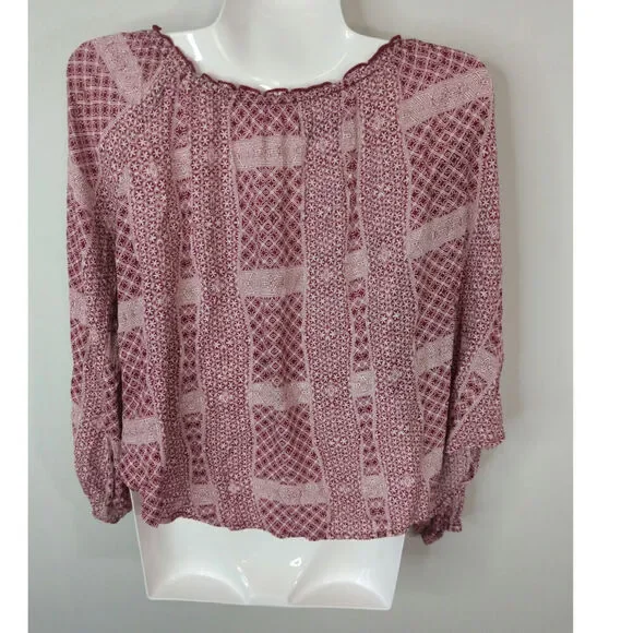 Abercrombie &‎ Fitch Red & White Patchwork Tie Neck Peasant Top Size S - Picture 5 of 9